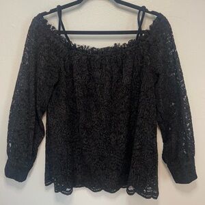 Anthropologie black lace off the shoulderer sweater/ pullover